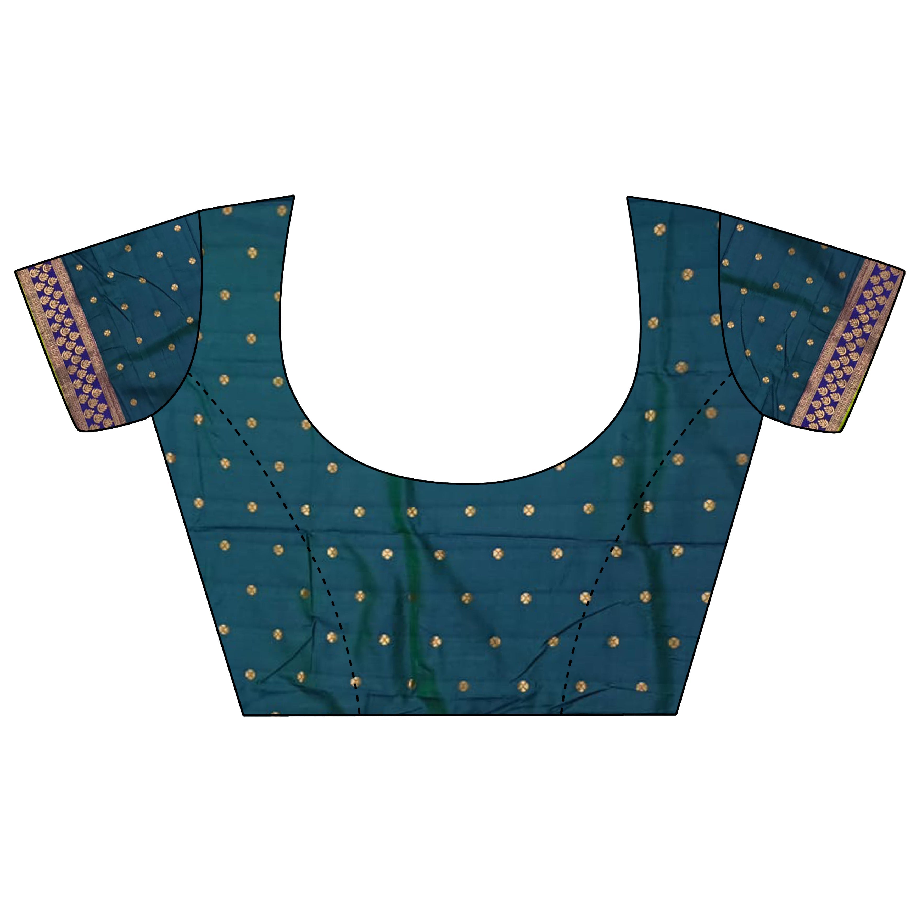 Elora Parrot Green Soft Silk Gold Zari Woven Butta Banarasi Saree | Grocsy