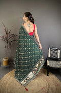 Elora Green Vichitra Silk Animal Motifs Foil Print Sequence & Zari Embroidery Work Bandhani Saree | Grocsy