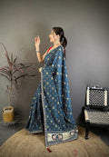 Elora Blue Vichitra Silk Animal Motifs Foil Print Sequence & Zari Embroidery Work Bandhani Saree | Grocsy
