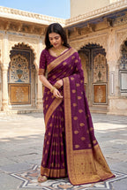Elora Wine Soft Banarasi Silk Woven Designer Saree | Grocsy