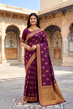 Elora Wine Soft Banarasi Silk Woven Designer Saree | Grocsy