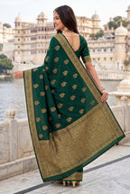 Elora Dark Green Soft Banarasi Silk Woven Designer Saree | Grocsy