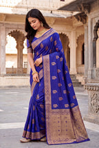 Elora Royal Blue Soft Banarasi Silk Woven Designer Saree | Grocsy