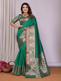 Elora Green Soft Silk Plain Banarasi With Peacock Zari Jacquard Weaving Border Saree | Grocsy