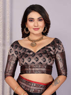 Elora Black Soft Silk Plain Banarasi With Peacock Zari Jacquard Weaving Border Saree | Grocsy