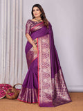 Elora Magenta Soft Silk Plain Banarasi With Peacock Zari Jacquard Weaving Border Saree | Grocsy