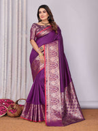Elora Magenta Soft Silk Plain Banarasi With Peacock Zari Jacquard Weaving Border Saree | Grocsy