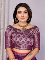 Elora Magenta Soft Silk Plain Banarasi With Peacock Zari Jacquard Weaving Border Saree | Grocsy