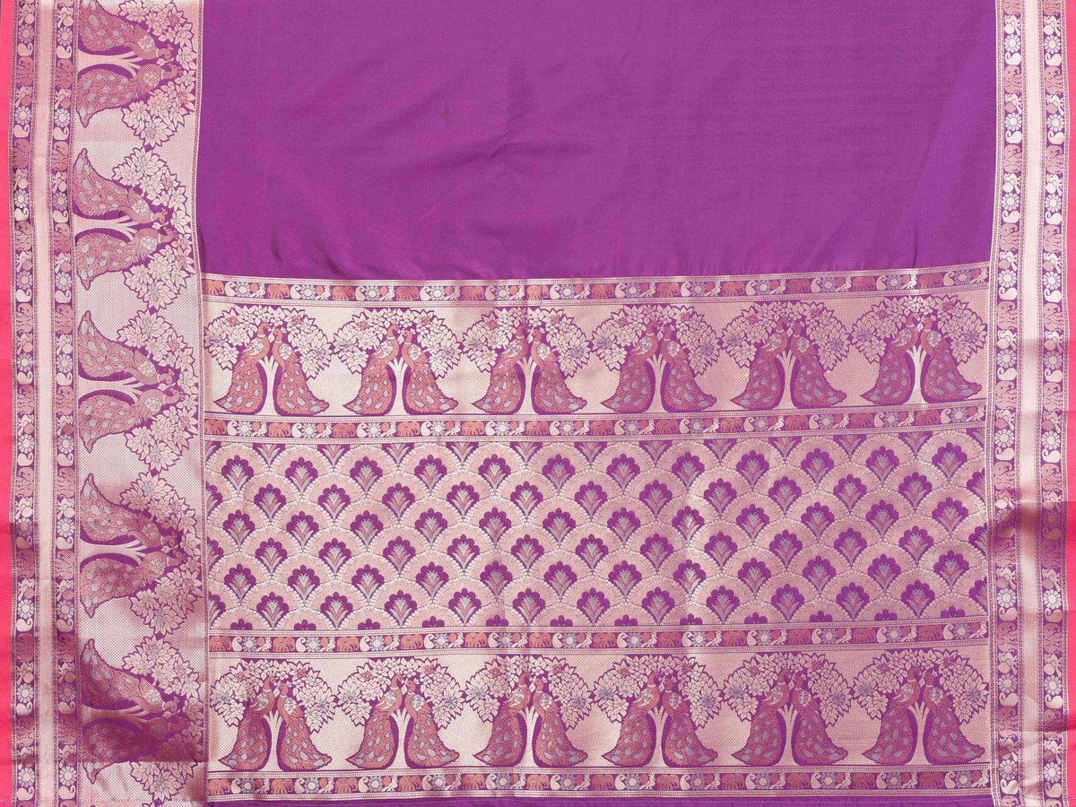 Elora Magenta Soft Silk Plain Banarasi With Peacock Zari Jacquard Weaving Border Saree | Grocsy