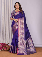 Elora Purple Soft Silk Plain Banarasi With Peacock Zari Jacquard Weaving Border Saree | Grocsy