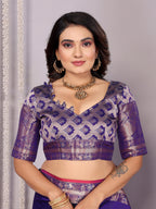 Elora Purple Soft Silk Plain Banarasi With Peacock Zari Jacquard Weaving Border Saree | Grocsy
