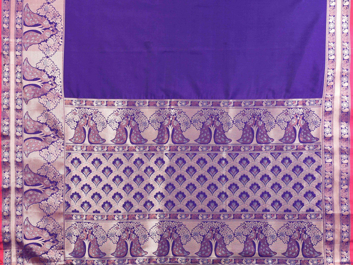 Elora Purple Soft Silk Plain Banarasi With Peacock Zari Jacquard Weaving Border Saree | Grocsy