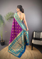 Elora Violet Soft Silk Butti Zari Weaving Constrast Pallu Banarasi Saree | Grocsy