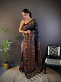 Elora Black Silk Meena Weaving Pashmina Work Kashmiri Saree | Grocsy