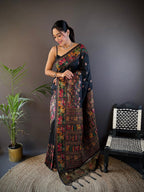 Elora Black Silk Meena Weaving Pashmina Work Kashmiri Saree | Grocsy