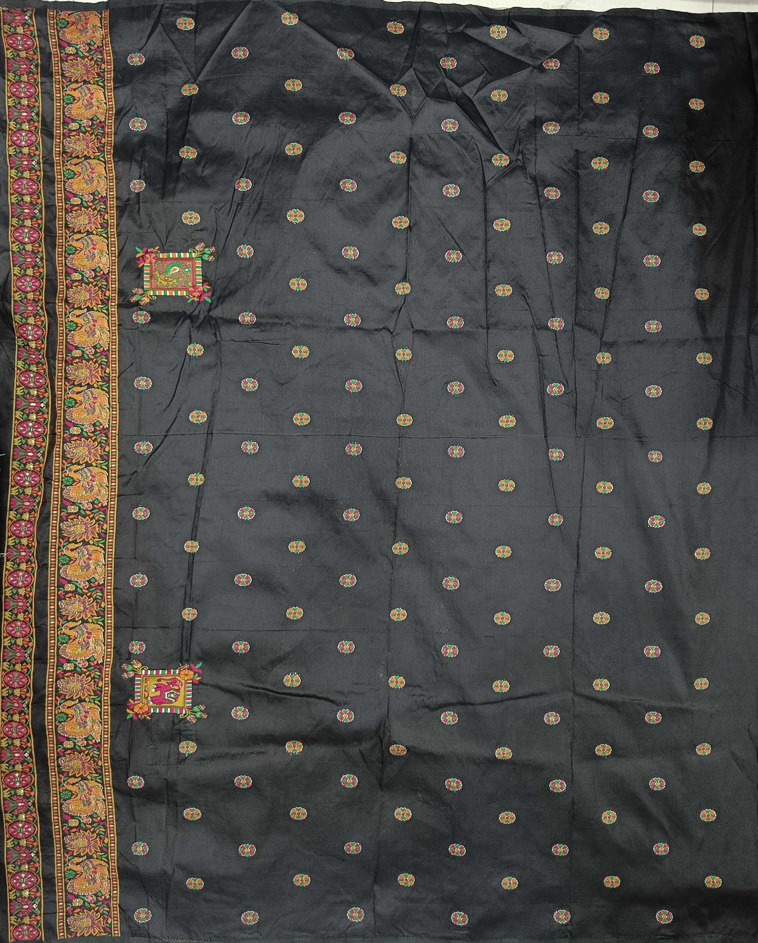 Elora Black Silk Meena Weaving Pashmina Work Kashmiri Saree | Grocsy