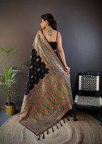 Elora Black Silk Meena Weaving Pashmina Work Kashmiri Saree | Grocsy