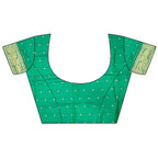 Elora Lime Green Soft Silk Peacock Pattern Zari Weaving Contrast Border Banarasi Saree | Grocsy
