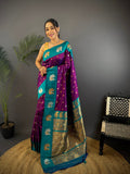 Elora Purple Soft Silk Butti Zari Weaving Contrast Weaving Border Banarasi Saree | Grocsy