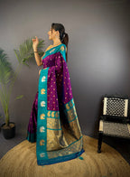 Elora Purple Soft Silk Butti Zari Weaving Contrast Weaving Border Banarasi Saree | Grocsy