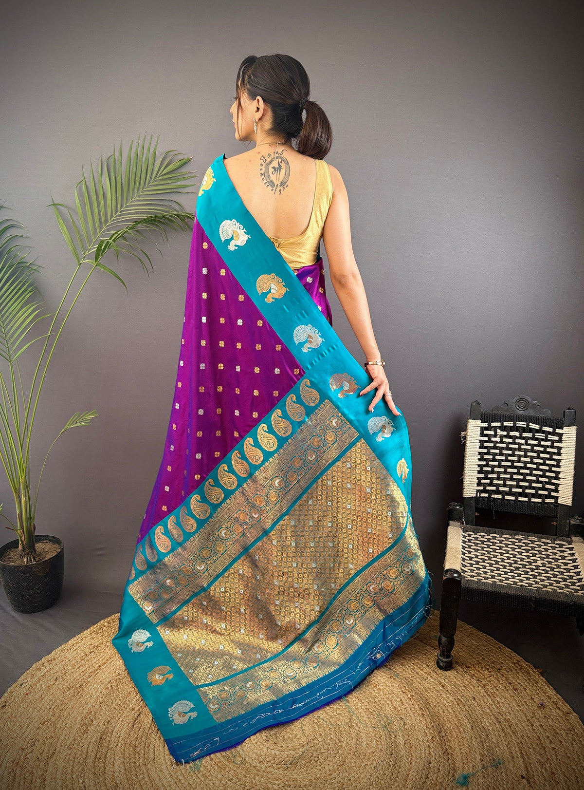 Elora Purple Soft Silk Butti Zari Weaving Contrast Weaving Border Banarasi Saree | Grocsy