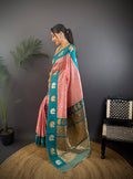 Elora Light Pink Soft Silk Butti Zari Weaving Contrast Weaving Border Banarasi Saree | Grocsy