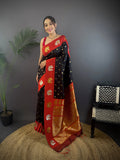 Elora Black Soft Silk Butti Zari Weaving Contrast Weaving Border Banarasi Saree | Grocsy