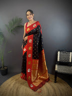 Elora Black Soft Silk Butti Zari Weaving Contrast Weaving Border Banarasi Saree | Grocsy