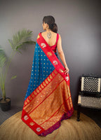 Elora Royal Blue Soft Silk Butti Zari Weaving Contrast Weaving Border Banarasi Saree | Grocsy