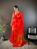 Elora Soft Silk Meenakari Zari Weaving With Peacock Border Paithani Saree | Grocsy
