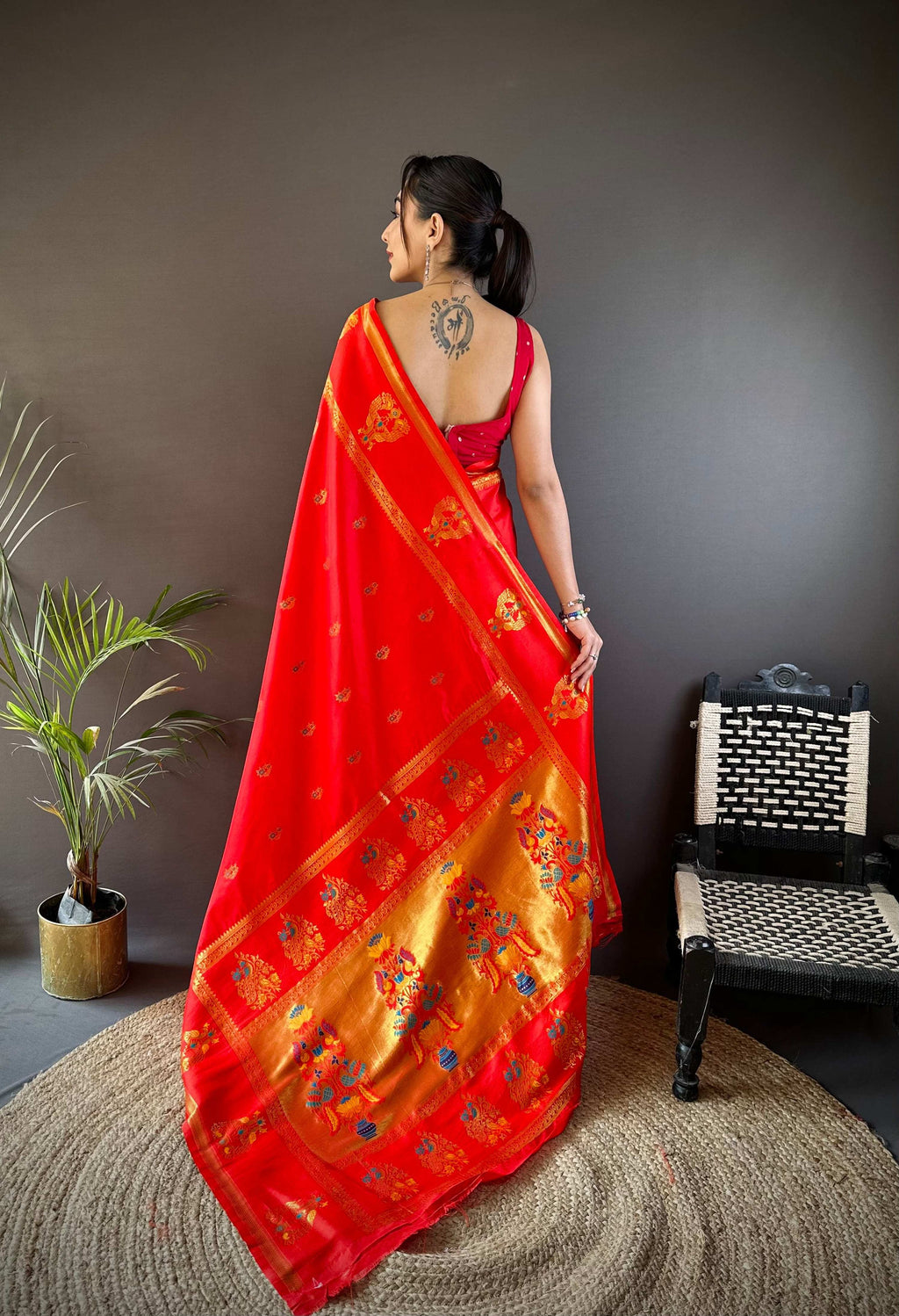 Elora Soft Silk Meenakari Zari Weaving With Peacock Border Paithani Saree | Grocsy