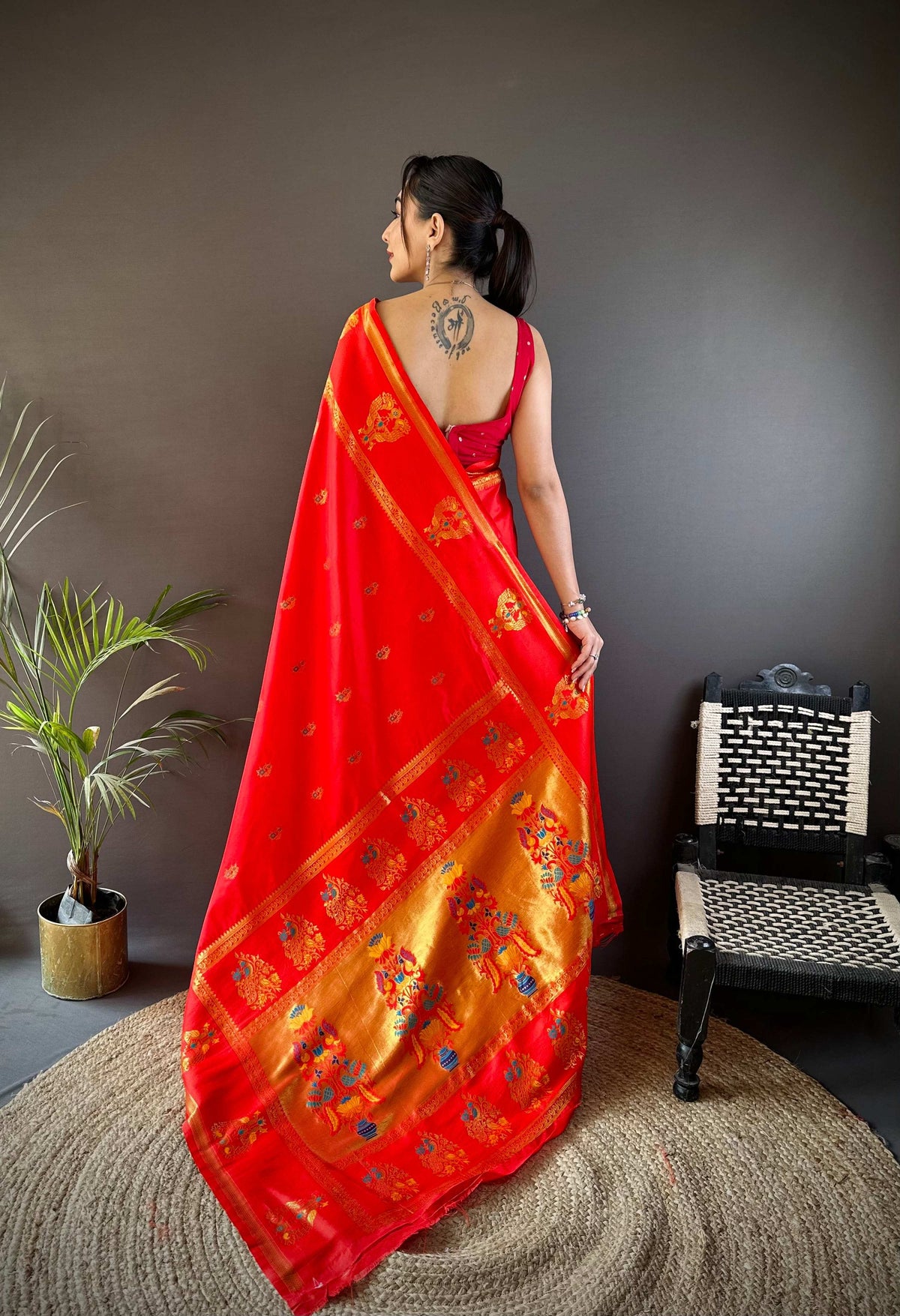 Elora Soft Silk Meenakari Zari Weaving With Peacock Border Paithani Saree | Grocsy