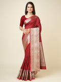 Elora Blood Red Soft Silk Small Butti Zari Weaving Border Banarasi Saree | Grocsy