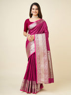Elora Rani Pink Soft Silk Small Butti Zari Weaving Border Banarasi Saree | Grocsy