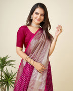 Elora Rani Pink Soft Silk Small Butti Zari Weaving Border Banarasi Saree | Grocsy