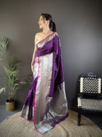 Elora Purple Soft Silk Small Butti Zari Weaving Border Banarasi Saree | Grocsy