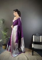 Elora Purple Soft Silk Small Butti Zari Weaving Border Banarasi Saree | Grocsy