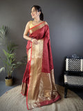 Elora Brick Red Soft Silk Small Butti Zari Weaving Border Banarasi Saree | Grocsy