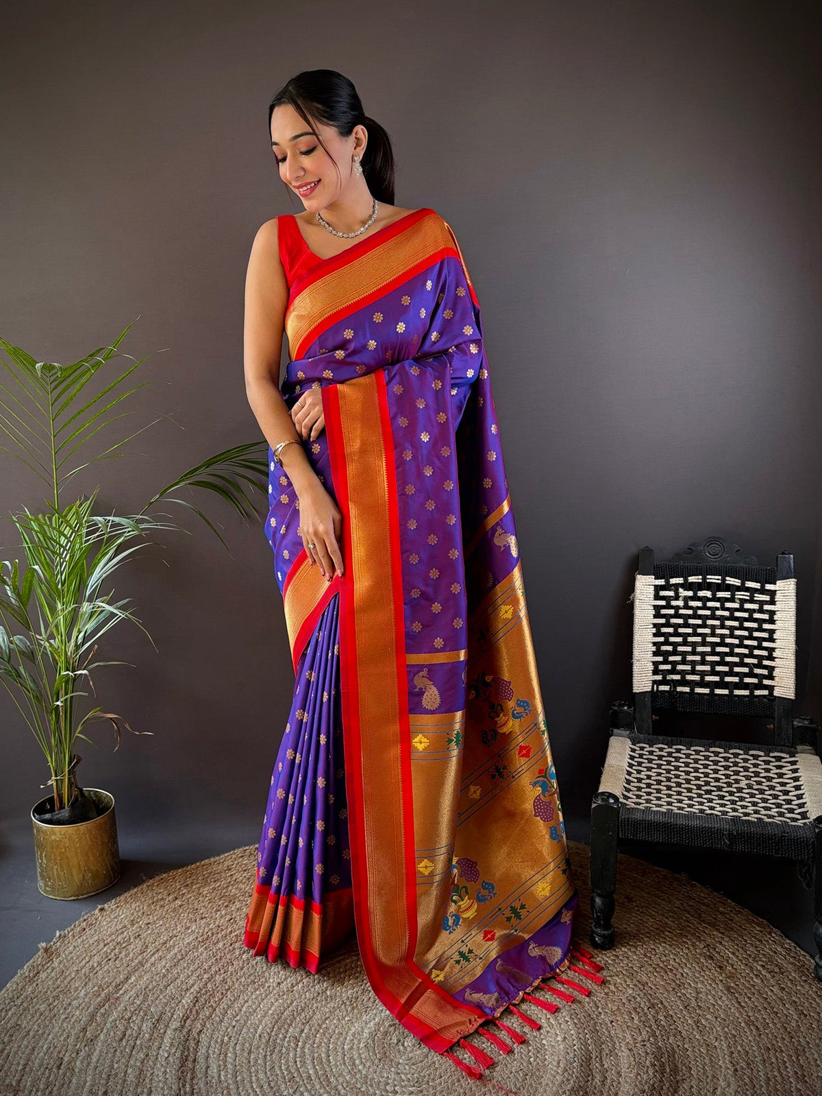 Elora Purple Soft Silk Butti Zari Weaving Kanchipuram Saree | Grocsy