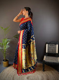 Elora Navy Blue Soft Silk Butti Zari Weaving Kanchipuram Saree | Grocsy