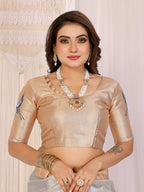 Elora Silver Soft Tissue Silk Cranes Floral Digital Printed Saree | Grocsy