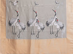 Elora Silver Soft Tissue Silk Cranes Floral Digital Printed Saree | Grocsy