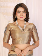 Elora Grey Soft Tissue Silk Cranes Floral Digital Printed Saree | Grocsy
