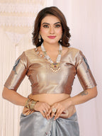 Elora Grey Soft Tissue Silk Cranes Floral Digital Printed Saree | Grocsy