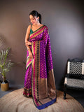 Elora Purple Soft Silk Butti Zari Weaving Work Banarasi Saree | Grocsy