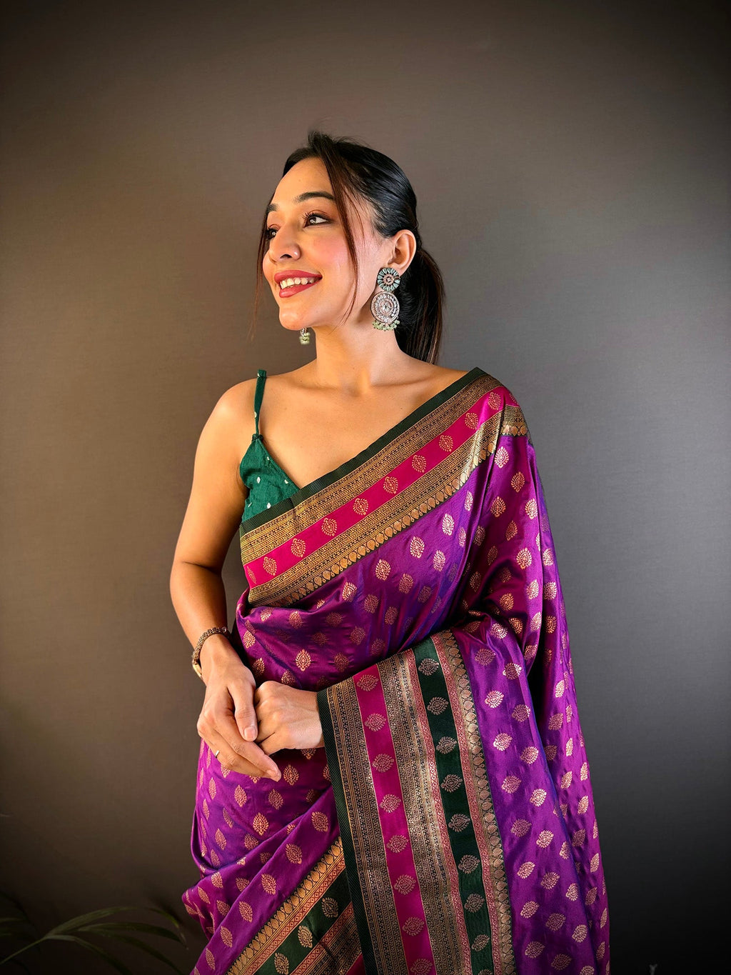 Elora Purple Soft Silk Butti Zari Weaving Work Banarasi Saree | Grocsy