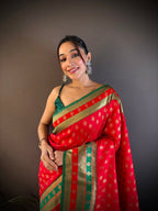 Elora Red Soft Silk Butti Zari Weaving Work Banarasi Saree | Grocsy