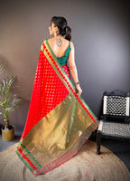 Elora Red Soft Silk Butti Zari Weaving Work Banarasi Saree | Grocsy