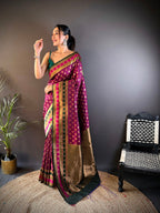 Elora Magenta Soft Silk Butti Zari Weaving Work Banarasi Saree | Grocsy