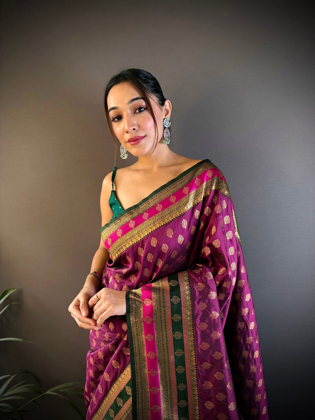Elora Magenta Soft Silk Butti Zari Weaving Work Banarasi Saree | Grocsy